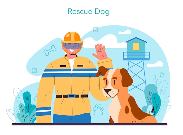 Exercice d'entraînement au concept de maître-chien de chien de sauvetage pour les chiens des services sociaux