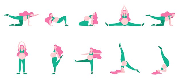 Exercice Pour Femme Enceinte Sport Pendant La Grossesse Idee De Mode De Vie Actif Et Sain Cote Mur Illustration Vecteur Premium
