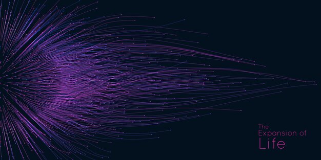 Expansion de la vie. Fond d'explosion de sphère vectorielle. Les petites particules s'efforcent hors du centre. Débris flous colorés en rayons ou lignes à grande vitesse de mouvement. Burst, toile de fond d'explosion.