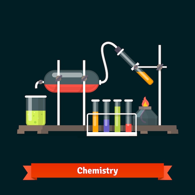 Vecteur gratuit expérience de laboratoire chimique et verrerie