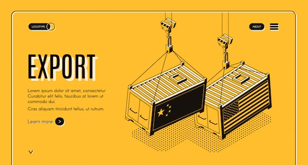 Exportation internationale de marchandises bannière web isométrique