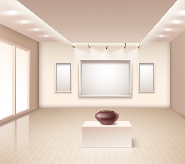 Vecteur gratuit exposition galerie intérieur avec vase brun