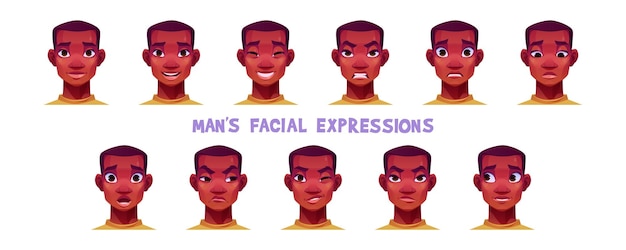 Vecteur gratuit expressions faciales de l'homme afro-américain