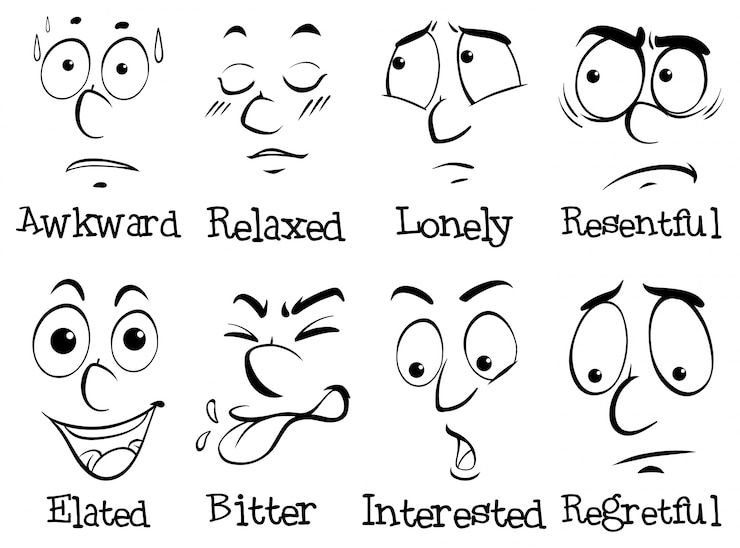 Vecteur gratuit expressions faciales avec des mots