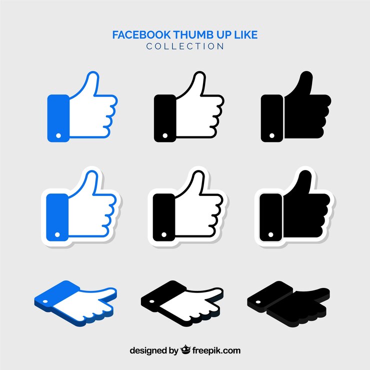 Vecteur gratuit facebook pouces comme une collection dans un style plat