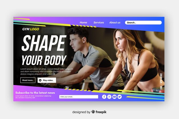 Vecteur gratuit façonnez votre page d'atterrissage de promotion de gym physique