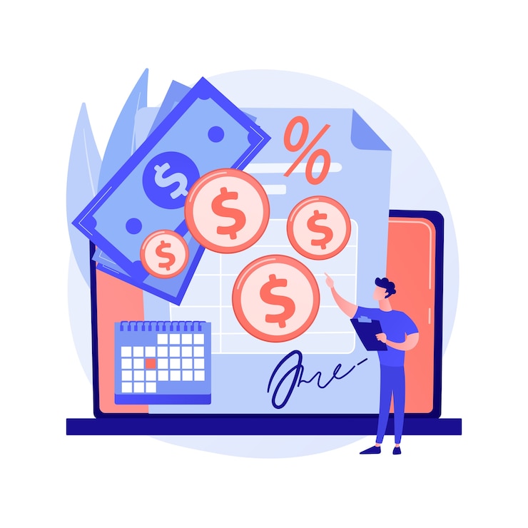 Vecteur gratuit facturation du contrat, exécution des conditions de transaction, transaction réussie. transfert d'argent pour le loyer, paiement du bail. personnages de dessins animés de payeur et de récepteur de trésorerie