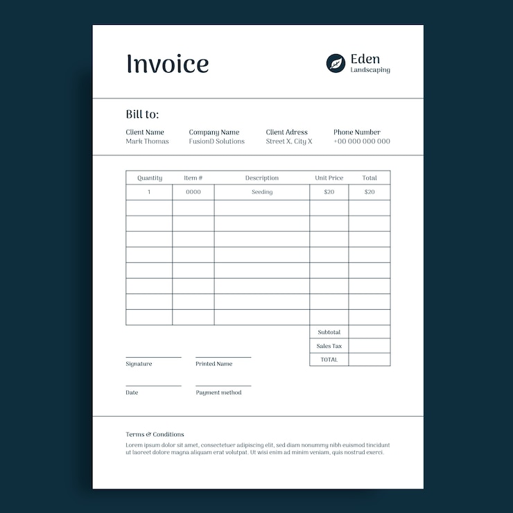Vecteur gratuit facture d'aménagement paysager en grille monocolore