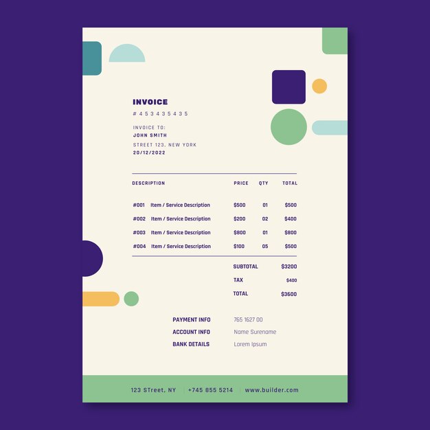 Facture d'entreprise bancaire design plat