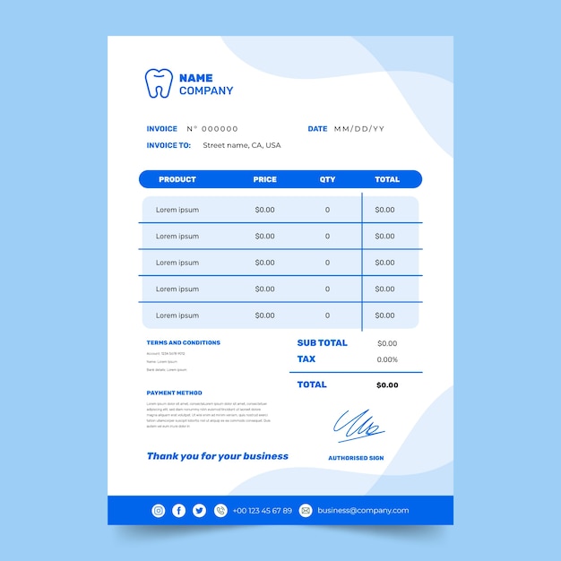 Vecteur gratuit facture minimale de la clinique dentaire au design plat