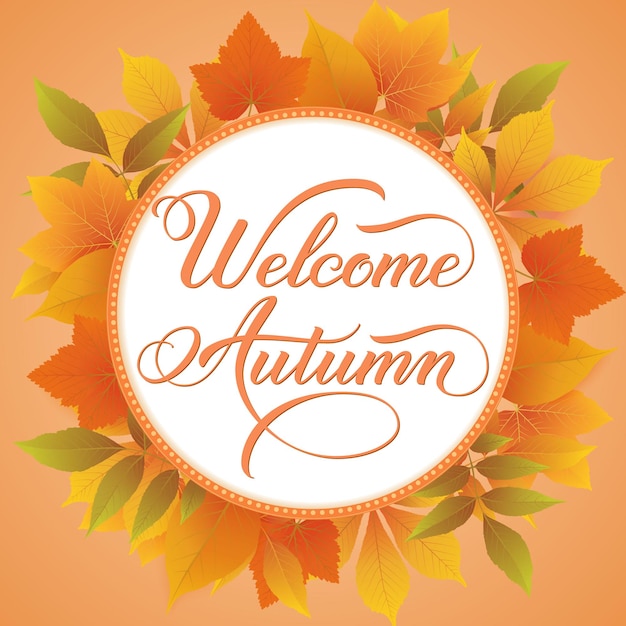 Vecteur gratuit faire-part et faire-part avec cadre floral avec feuilles d'automne et texte de bienvenue automne