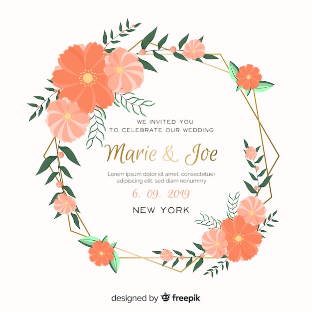 Faire-part De Mariage Cadre Floral Orange