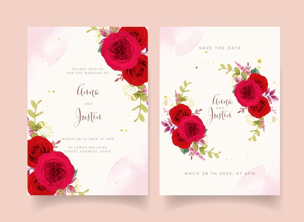 Vecteur gratuit faire-part de mariage avec des fleurs de roses rouges