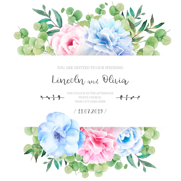 Vecteur gratuit faire-part de mariage floral avec de jolies fleurs