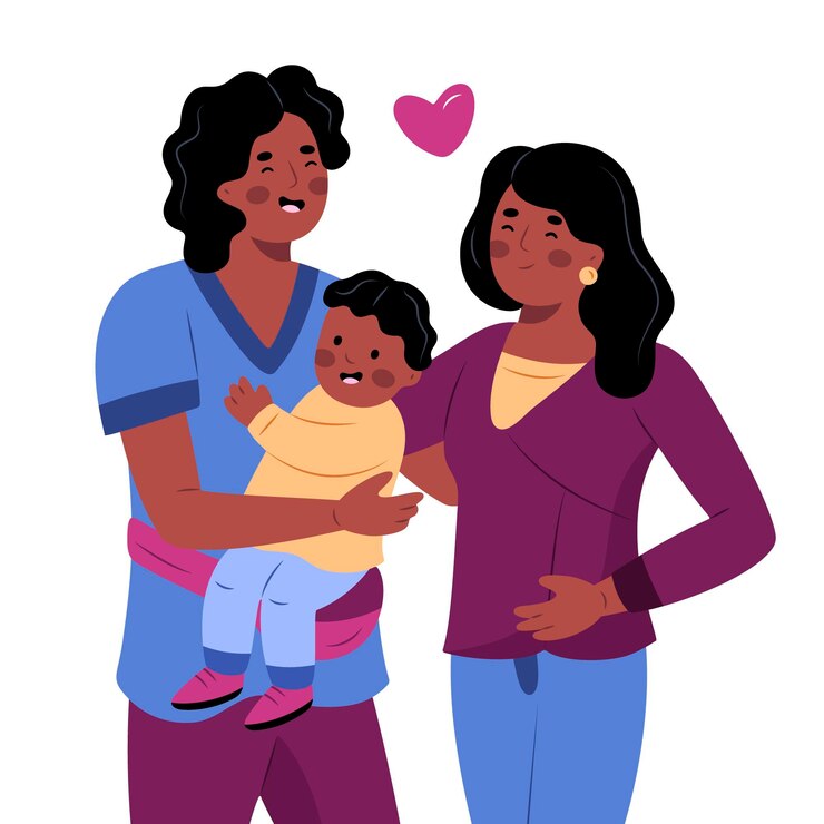 Vecteur gratuit famille afro-américaine dessinée à la main avec un bébé