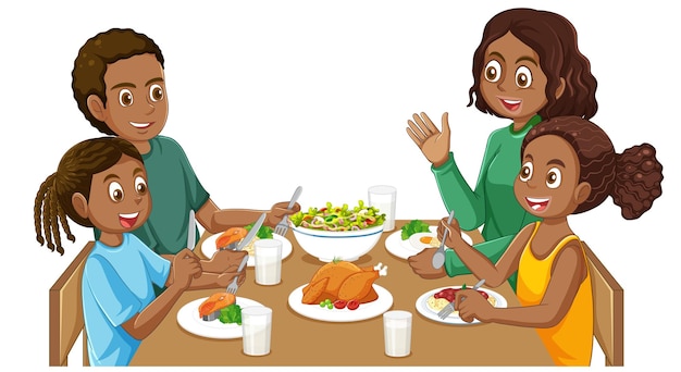Vecteur gratuit famille afro-américaine prenant un repas ensemble à table