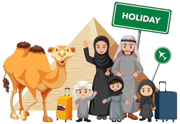 Vecteur gratuit famille arabe en vacances