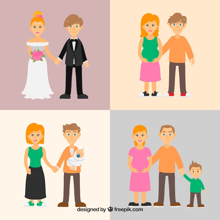 Vecteur gratuit famille dessiné à la main dans différentes étapes de la vie