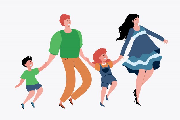 Famille avec deux enfants s'amusant