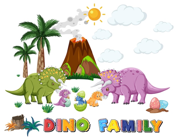 Vecteur gratuit famille de dinosaures avec des objets forestiers