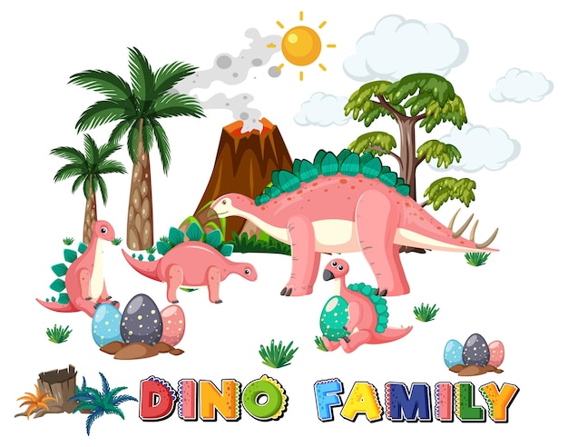 Vecteur gratuit famille de dinosaures avec des objets forestiers