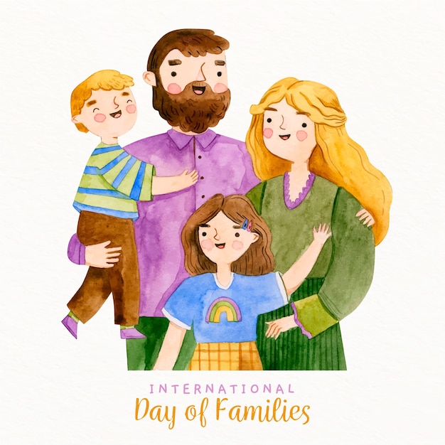 Vecteur gratuit famille heureuse aquarelle avec frères et sœurs