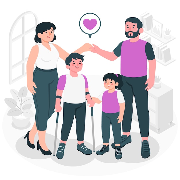 Famille Avec Une Illustration De Concept D'enfant Handicapé