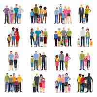 Vecteur gratuit famille membres groupes plats icons set