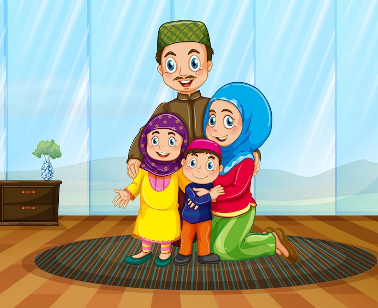 Vecteur gratuit famille musulmane à la maison