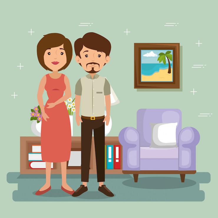 Vecteur gratuit famille, parents, scène salon