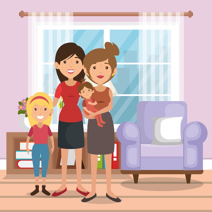 Vecteur gratuit famille, parents, scène salon