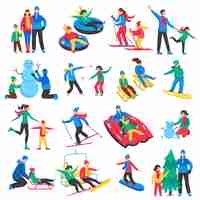 Vecteur gratuit famille sports d'hiver icons set