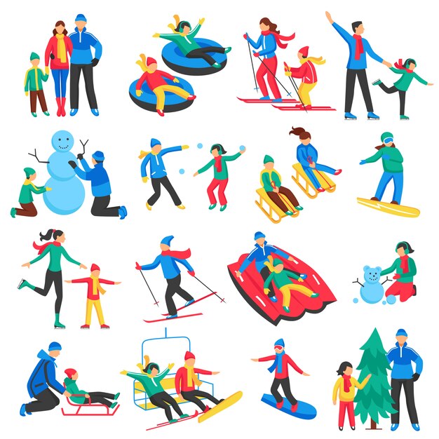Famille Sports d&#39;hiver Icons Set