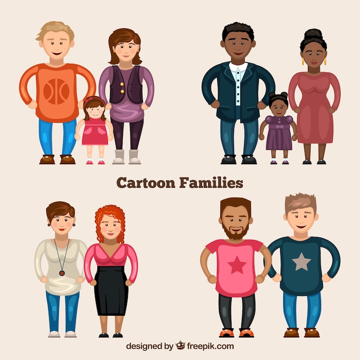 Vecteur gratuit familles diverses set cartoon