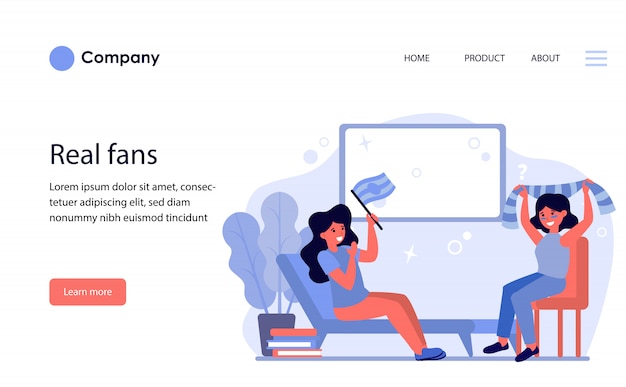 Vecteur gratuit fans de sport enthousiasmés discutant de l'équipe de football préférée. modèle de site web ou page de destination
