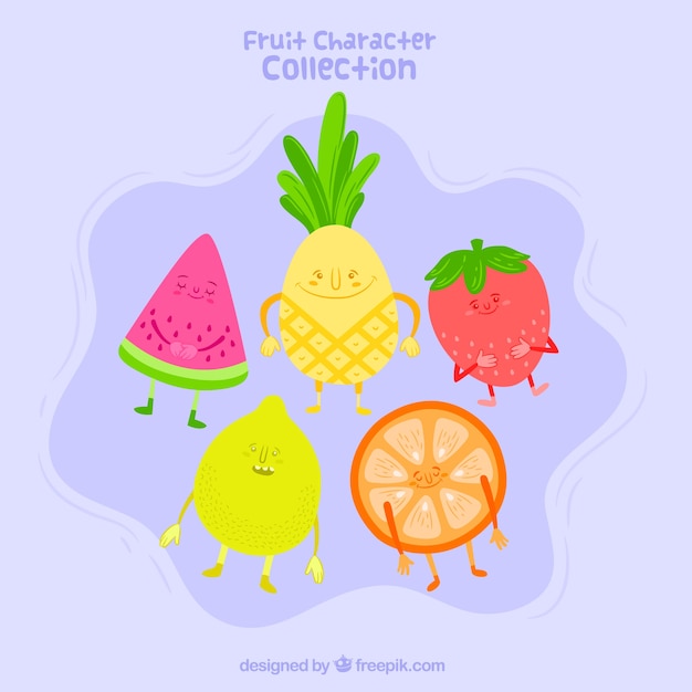 Vecteur gratuit fantastique jeu de personnages expressifs de fruits