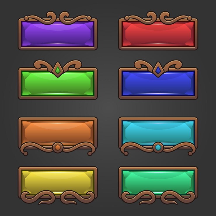 Vecteur gratuit fantasy design pour les boutons de jeu mis en forme carrée