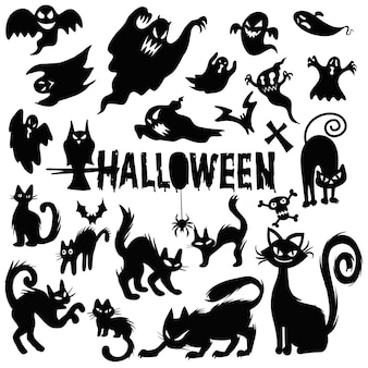 Fantome Effrayant D Halloween Et Silhouettes De Chat Noir Modele D Illustrations Conception De Vecteur Vecteur Premium Fantome Effrayant D Halloween Et Silhouettes De Chat Noir Modele D Illustrations Conception De Vecteur Vecteur Premium