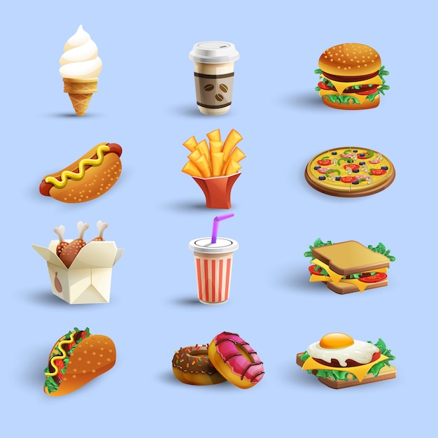 Fastfood Icons Cartoon Set