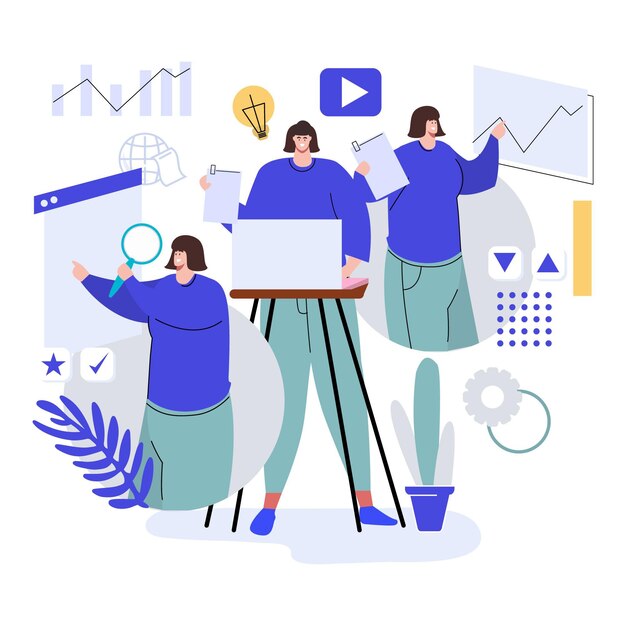 Femme d'affaires multitâche dessiné à la main