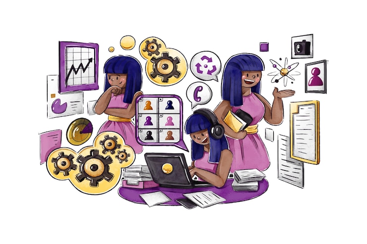 Vecteur gratuit femme d'affaires multitâche illustrée