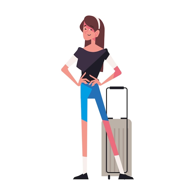 Vecteur gratuit femme d'affaires souriante tenant une icône de marche de bagages isolée