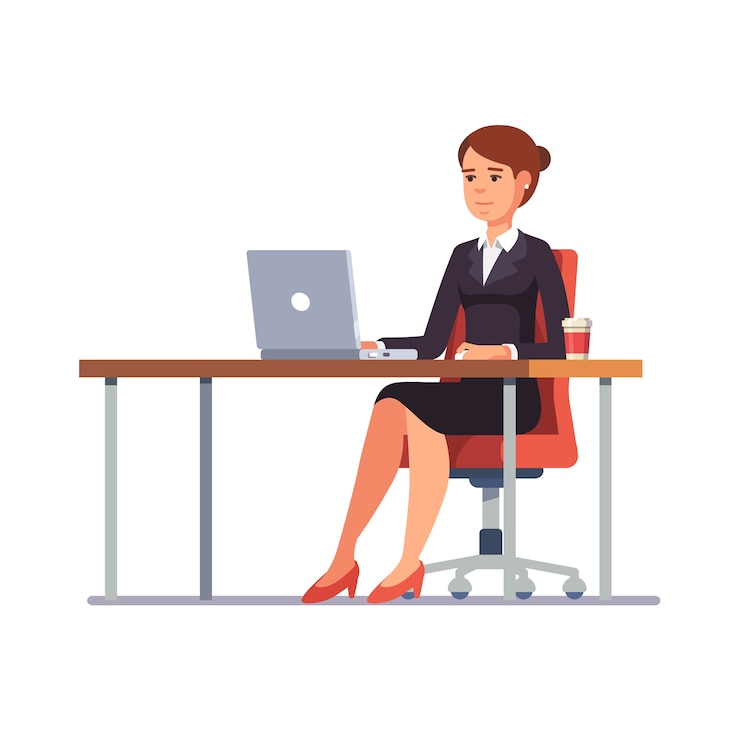 Vecteur gratuit femme d&#39;affaires travaillant à son bureau de bureau propre