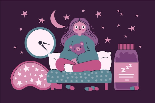 Vecteur gratuit femme aux prises avec le concept de l'insomnie