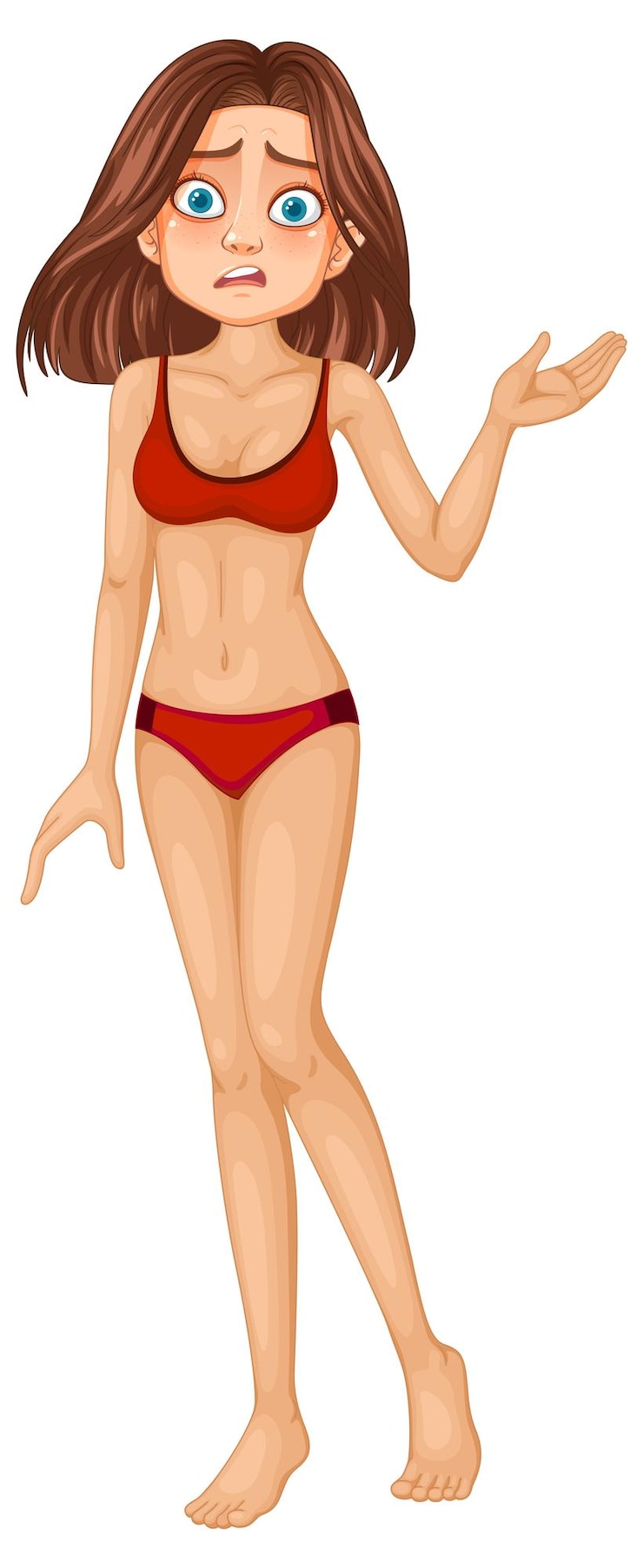 Vecteur gratuit une femme confuse en bikini rouge