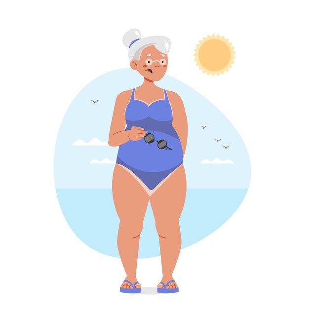 Femme design plat avec une illustration de coup de soleil