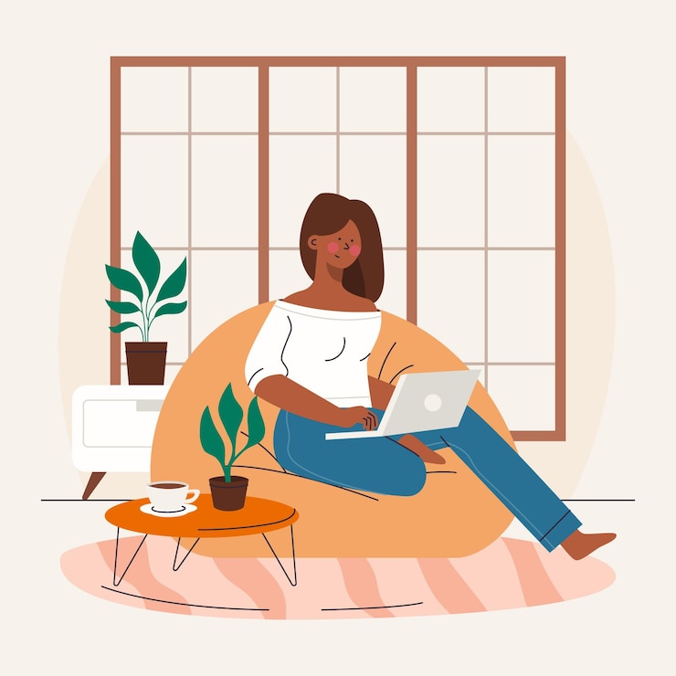 Vecteur gratuit femme dessinée à la main travaillant à domicile