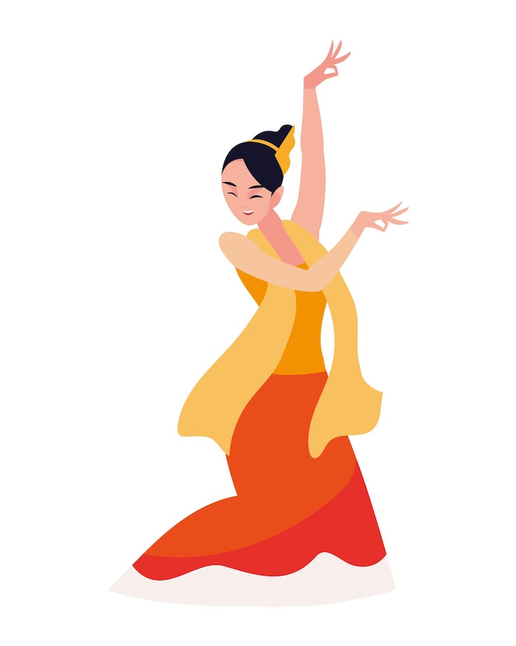 Vecteur gratuit une femme du myanmar danse de la musique traditionnelle.