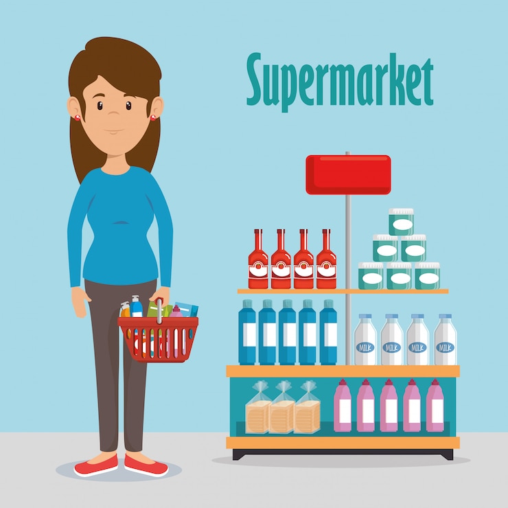 Vecteur gratuit femme avec épicerie