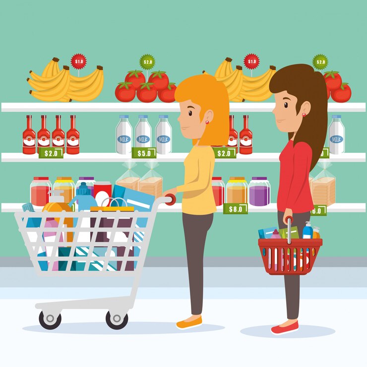 Vecteur gratuit femme avec épicerie